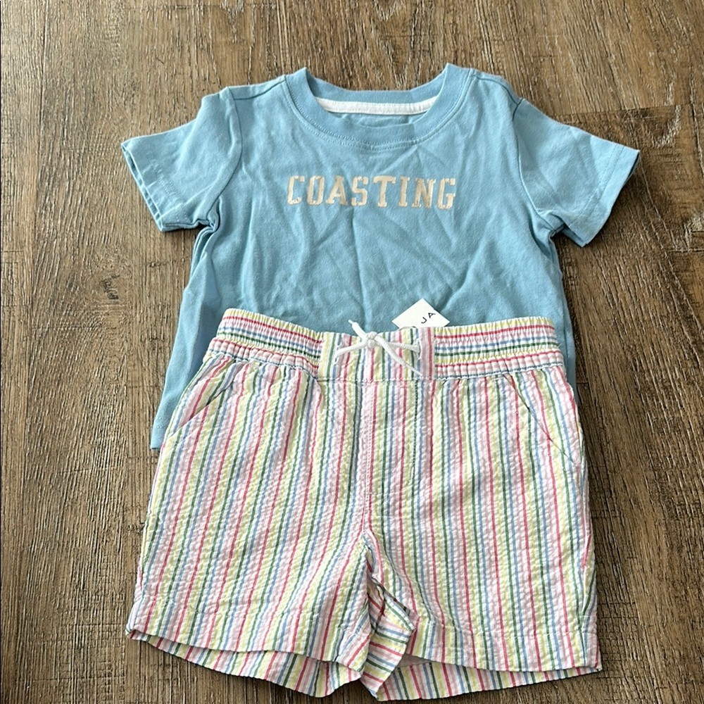 Janie and Jack Blue 'Coasting' Tee and Striped Shorts Set